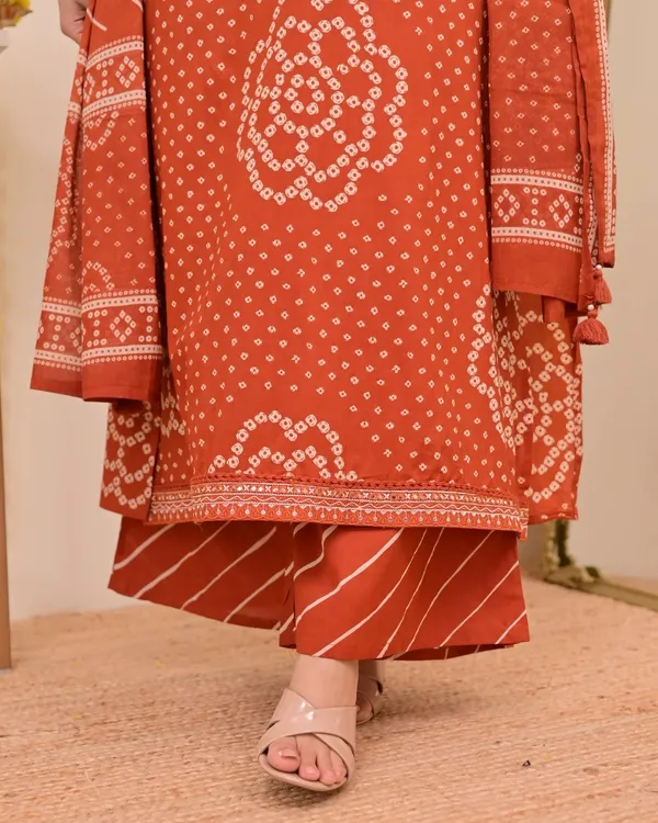 Rust_Bandhej_Cotton_A_Line_Suit_Set
