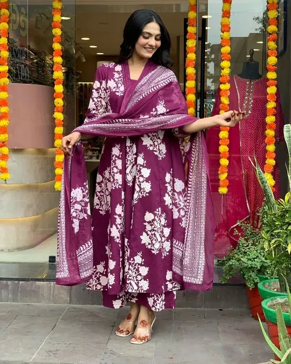 Wine_Cotton_Kurta_Pant_And_Dupatta_Set_(Upto_6XL)