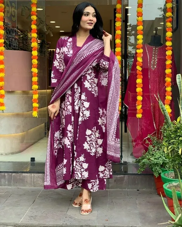 Wine_Cotton_Kurta_Pant_And_Dupatta_Set_(Upto_6XL)