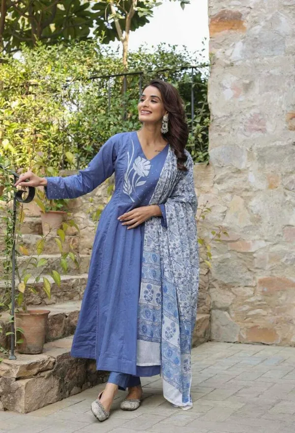 Women_Blue_Cotton_Embroidery_Yoke_Kurta_Pant_and_Dupatta_Set