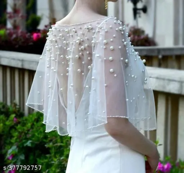 White_Pearls_Luxury_Jacket_Short_Poncho_For_Women