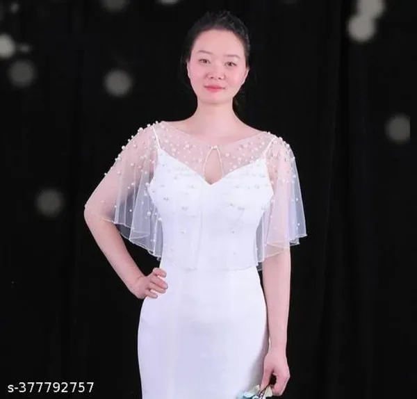 White_Pearls_Luxury_Jacket_Short_Poncho_For_Women