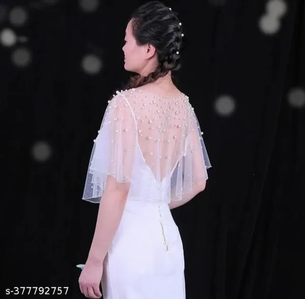 White_Pearls_Luxury_Jacket_Short_Poncho_For_Women