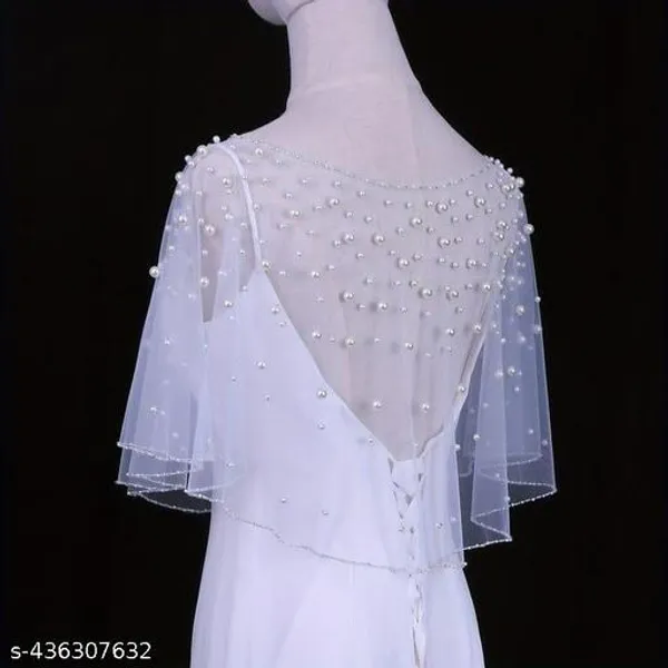 White_Pearl_Beaded_Ready_To_Wear_Bridal_Jacket_Cape_Poncho_For_Women