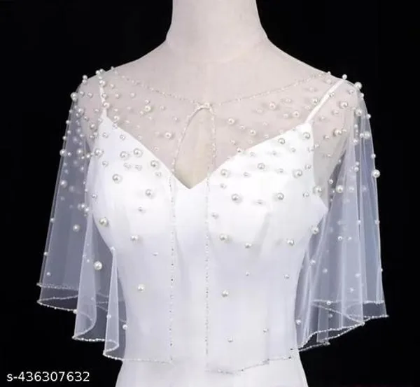 White_Pearl_Beaded_Ready_To_Wear_Bridal_Jacket_Cape_Poncho_For_Women