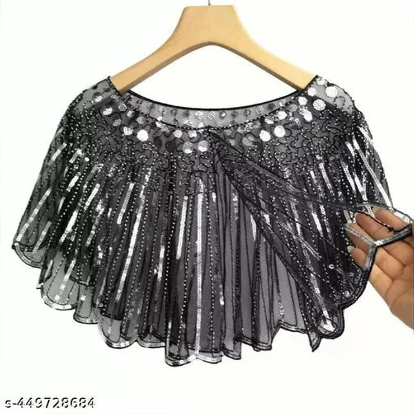 Black_Sequin_Beaded_Poncho_Shrug_Wrap_Shawl_For_Women
