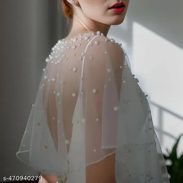 White_Designer_Half_Pearl_Hand_Work_Stylish_Poncho_Shrug_Poncho_For_Women