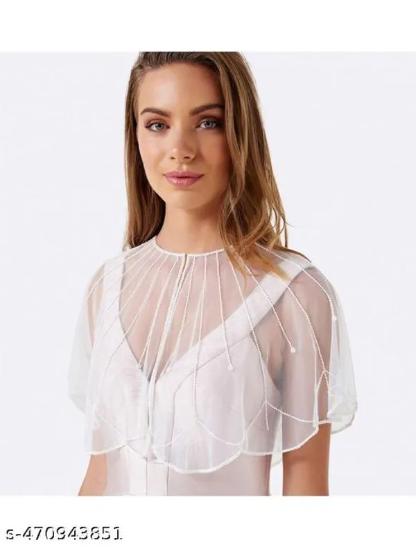 White_Handcrafted_Cutdana_&_Beadwork_Exclusive_Designer_Poncho_Shrug_For_Women