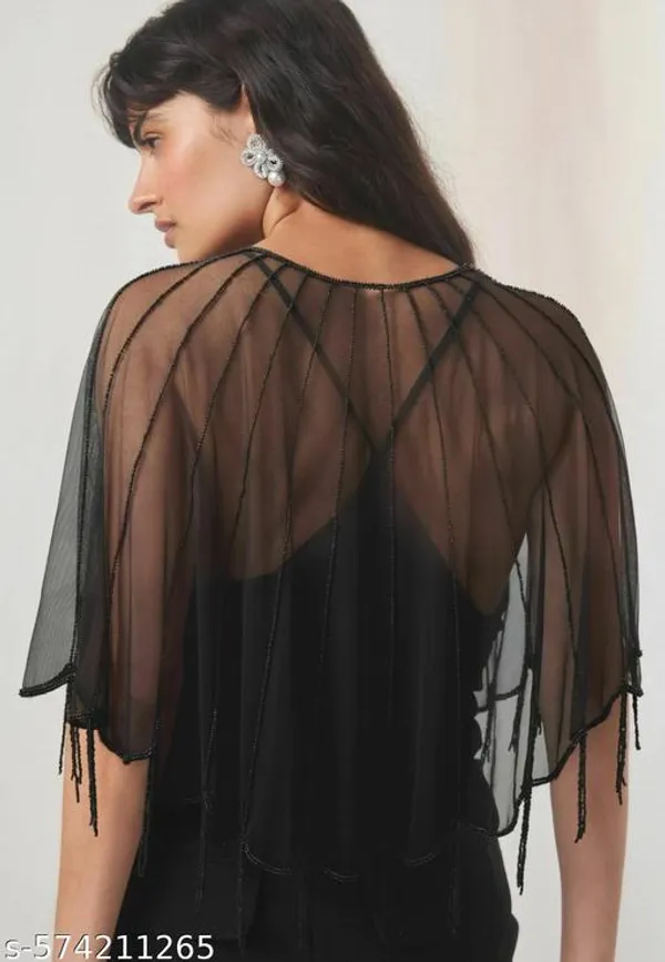 Black_Hand_Embellished_Net_Beaded_Poncho_For_Women