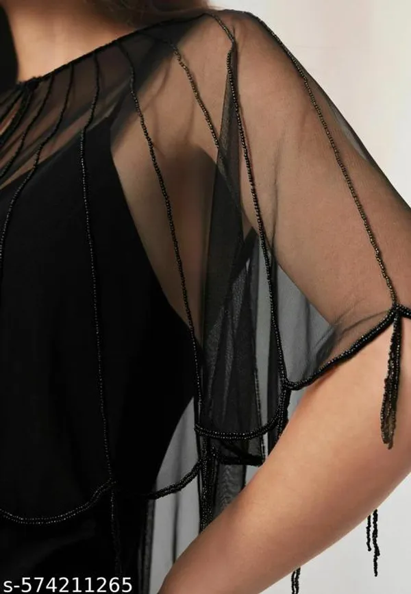 Black_Hand_Embellished_Net_Beaded_Poncho_For_Women