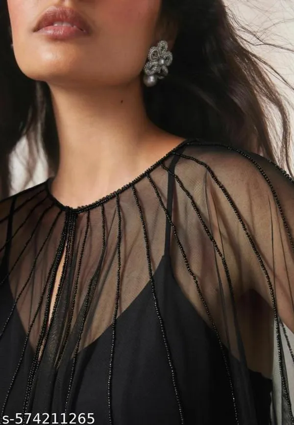 Black_Hand_Embellished_Net_Beaded_Poncho_For_Women