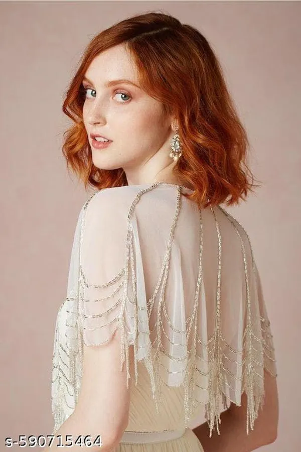 White_Premium_Hand-Embroidered_Net_Cape_Poncho_Shrug_For_Women