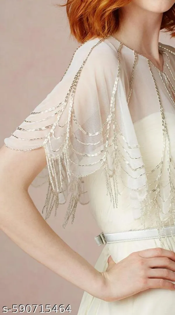 White_Premium_Hand-Embroidered_Net_Cape_Poncho_Shrug_For_Women