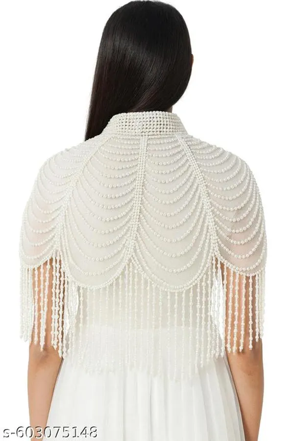 White_Trendy_Design_Pearls_Ponchos_For_Women