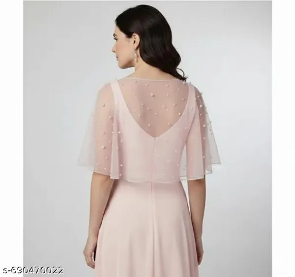 Peach_Elegant_Sheer_Mesh_Pearl_Beaded_Cape_Poncho_Let_Festive_Party_Wear_Shrug_For_Women