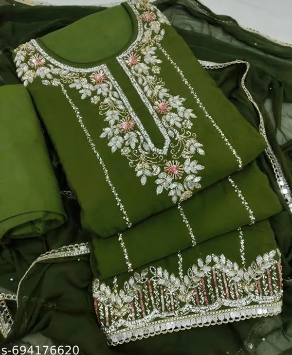 Green_Pure_Hand_Work_Embroidered_Kurta_Suit_With_Dupatta_Dress_Material_For_Women