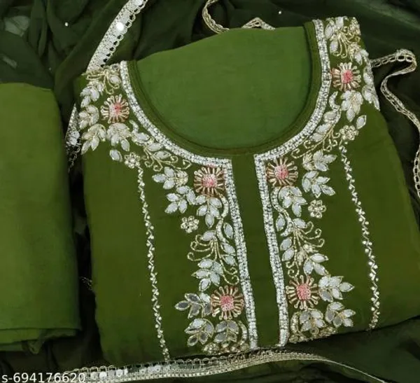 Green_Pure_Hand_Work_Embroidered_Kurta_Suit_With_Dupatta_Dress_Material_For_Women