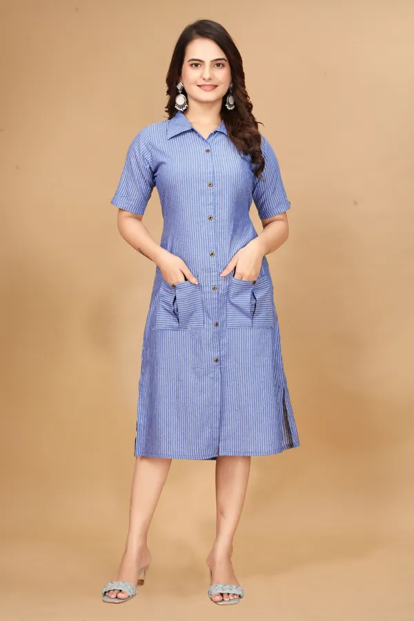 Blue_A-Line_Cotton_Pocket_Kurti_For_Women