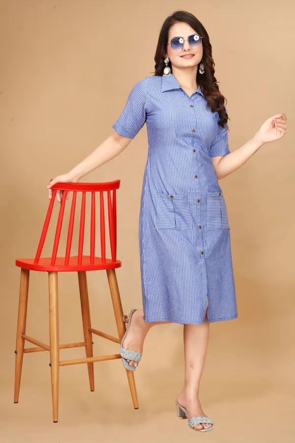 Blue_A-Line_Cotton_Pocket_Kurti_For_Women