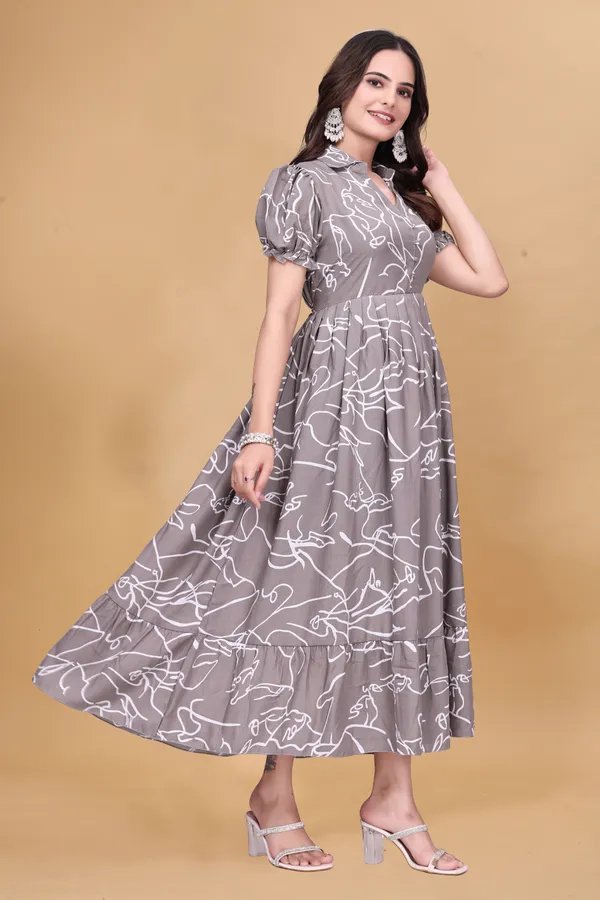 Classy_Grey_Abstract_Print_Maxi_Dress_|_Designer_Button-Down_Puff_Sleeve_Gown_|_Women's_Elegant_Long_One-Piece.