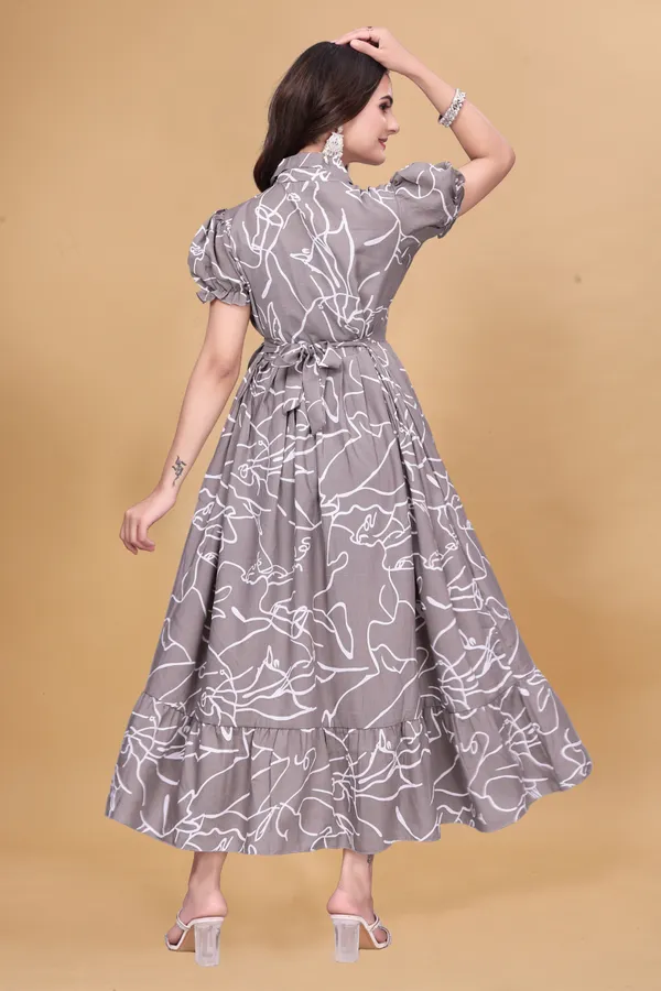 Classy_Grey_Abstract_Print_Maxi_Dress_|_Designer_Button-Down_Puff_Sleeve_Gown_|_Women's_Elegant_Long_One-Piece.
