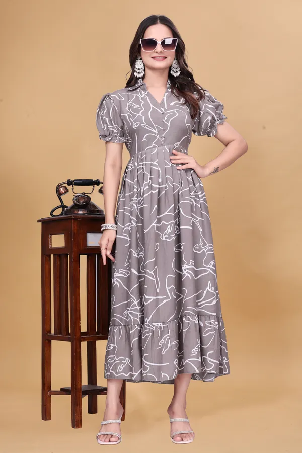 Classy_Grey_Abstract_Print_Maxi_Dress_|_Designer_Button-Down_Puff_Sleeve_Gown_|_Women's_Elegant_Long_One-Piece.