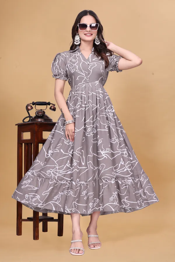 Classy_Grey_Abstract_Print_Maxi_Dress_|_Designer_Button-Down_Puff_Sleeve_Gown_|_Women's_Elegant_Long_One-Piece.