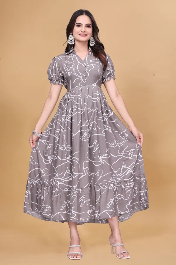 Classy_Grey_Abstract_Print_Maxi_Dress_|_Designer_Button-Down_Puff_Sleeve_Gown_|_Women's_Elegant_Long_One-Piece.