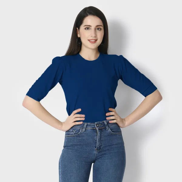Dark_Blue_Polycotton_T-Shirts_For_Women