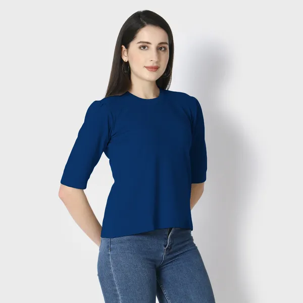 Dark_Blue_Polycotton_T-Shirts_For_Women