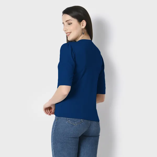 Dark_Blue_Polycotton_T-Shirts_For_Women