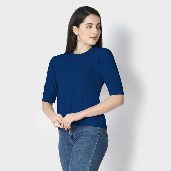 Dark_Blue_Polycotton_T-Shirts_For_Women