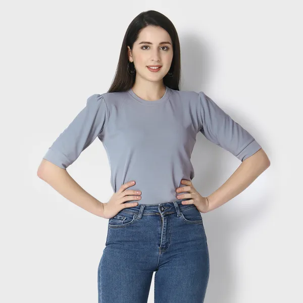 Grey_Polycotton_T-Shirts_For_Women
