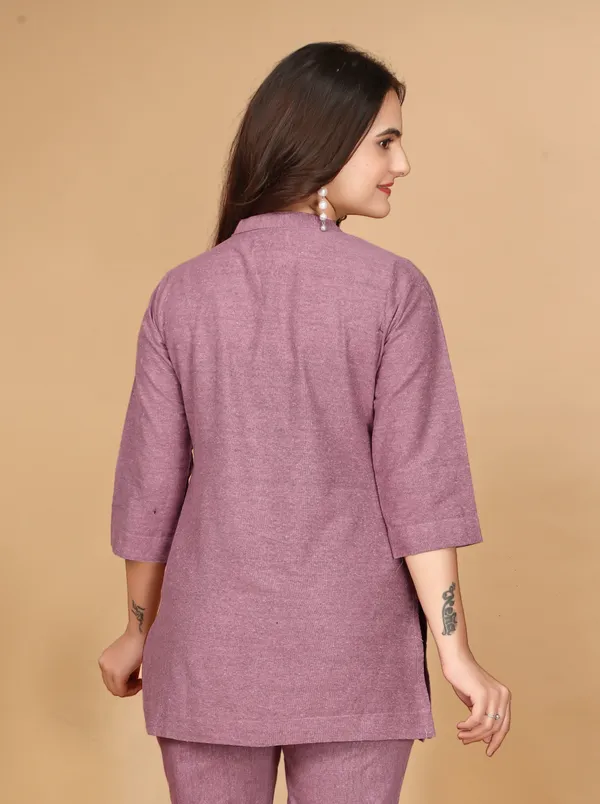 Pink_Cotton_3/4_Sleeve_Short_Kurti_Top_For_Women_Only_TOP