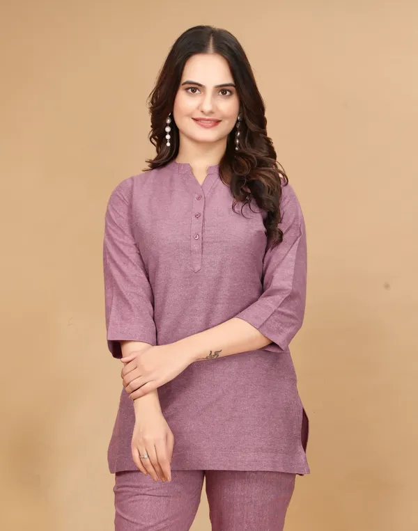 Pink_Cotton_3/4_Sleeve_Short_Kurti_Top_For_Women_Only_TOP