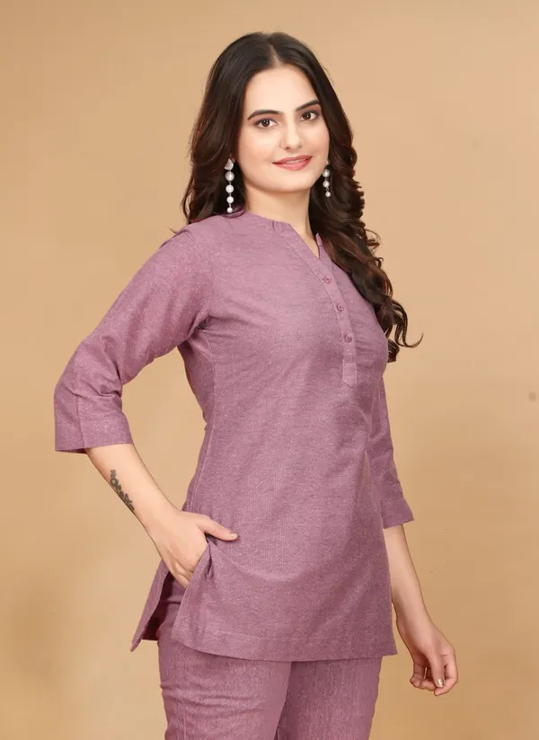 Pink_Cotton_3/4_Sleeve_Short_Kurti_Top_For_Women_Only_TOP