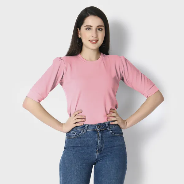 Pink_Polycotton_T-Shirts_For_Women