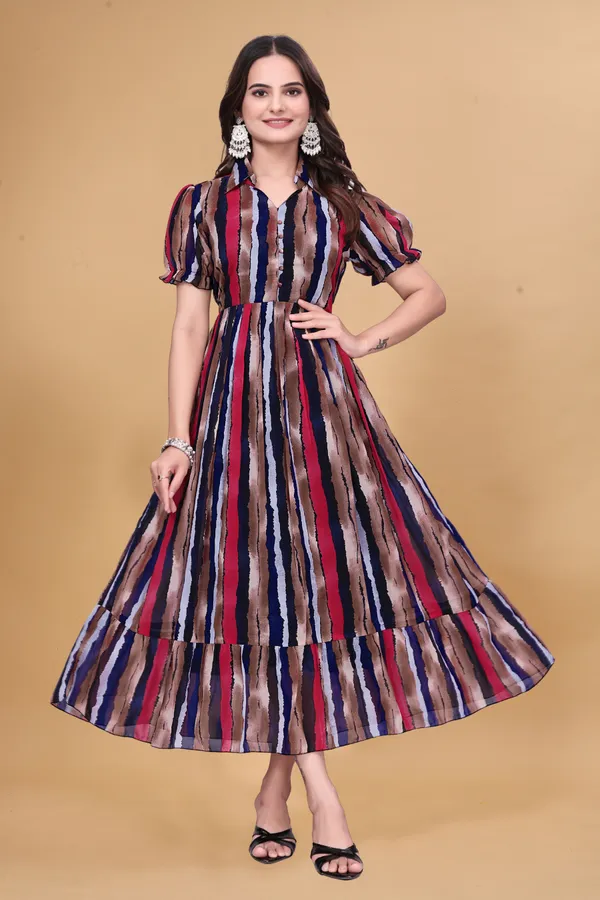 Trendy_Multicolor_Ikat_Print_Puff_Sleeve_Midi_Dress