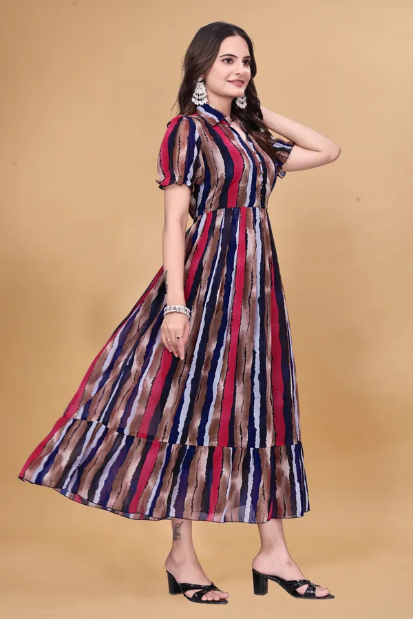 Trendy_Multicolor_Ikat_Print_Puff_Sleeve_Midi_Dress