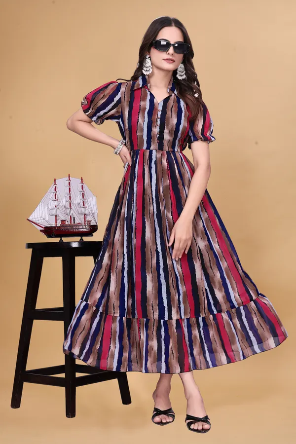 Trendy_Multicolor_Ikat_Print_Puff_Sleeve_Midi_Dress