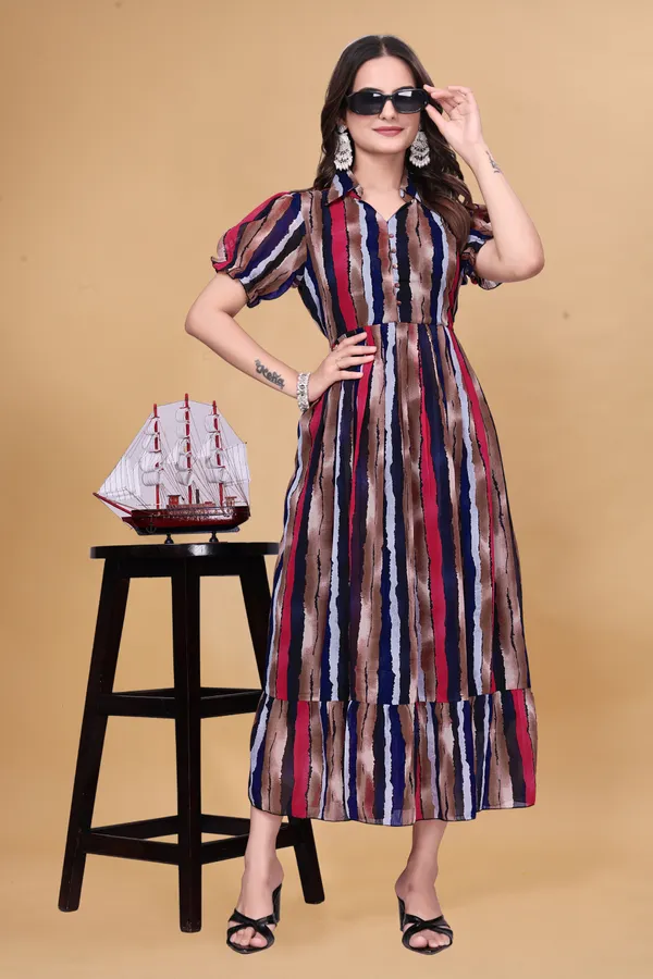 Trendy_Multicolor_Ikat_Print_Puff_Sleeve_Midi_Dress