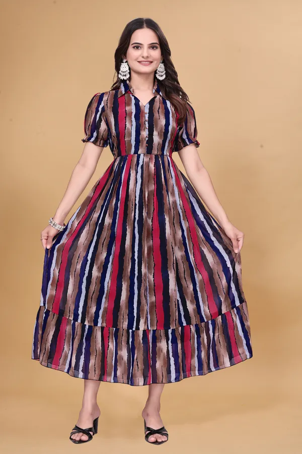 Trendy_Multicolor_Ikat_Print_Puff_Sleeve_Midi_Dress
