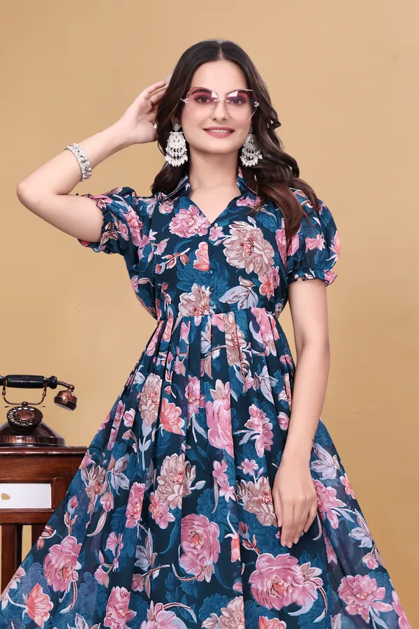 Women_Floral_Print_A-Line_Midi_Dress_|_Teal_Blue_|_Puff_Sleeves_|_Casual_Party_Wear_Dress