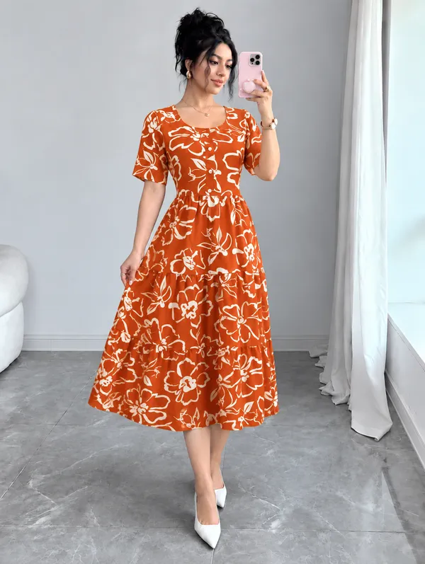Women’s_Floral_Printed_Fit_&_Flare_Midi_Dress
