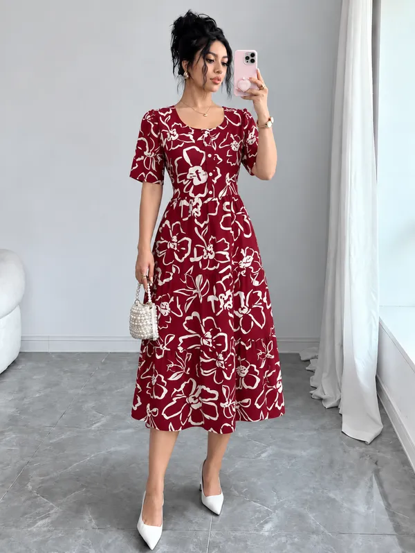 Women’s_Floral_Printed_Fit_&_Flare_Midi_Dress_rayon