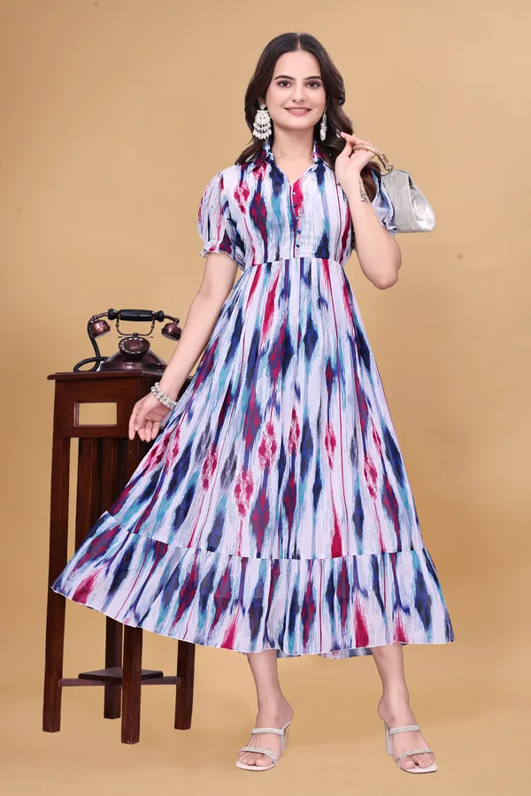 Women's_Georgette_Digital_Ikat_Print_Midi_Dress_|_Indo-Western_A-Line_One_Piece_with_Puff_Sleeves_|_Flared_Casual_and_Festive_Wear_Dress