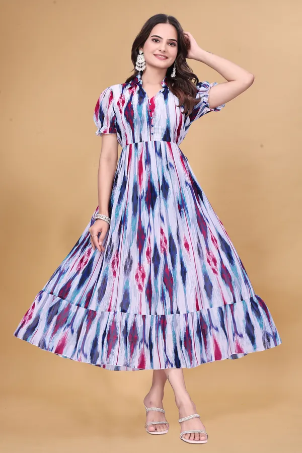 Women's_Georgette_Digital_Ikat_Print_Midi_Dress_|_Indo-Western_A-Line_One_Piece_with_Puff_Sleeves_|_Flared_Casual_and_Festive_Wear_Dress