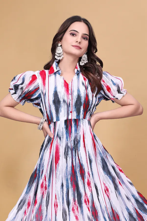 Women's_Georgette_Digital_Ikat_Print_Midi_Dress_|_Indo-Western_A-Line_One_Piece_with_Puff_Sleeves_|_Flared_Casual_and_Festive_Wear_Dress