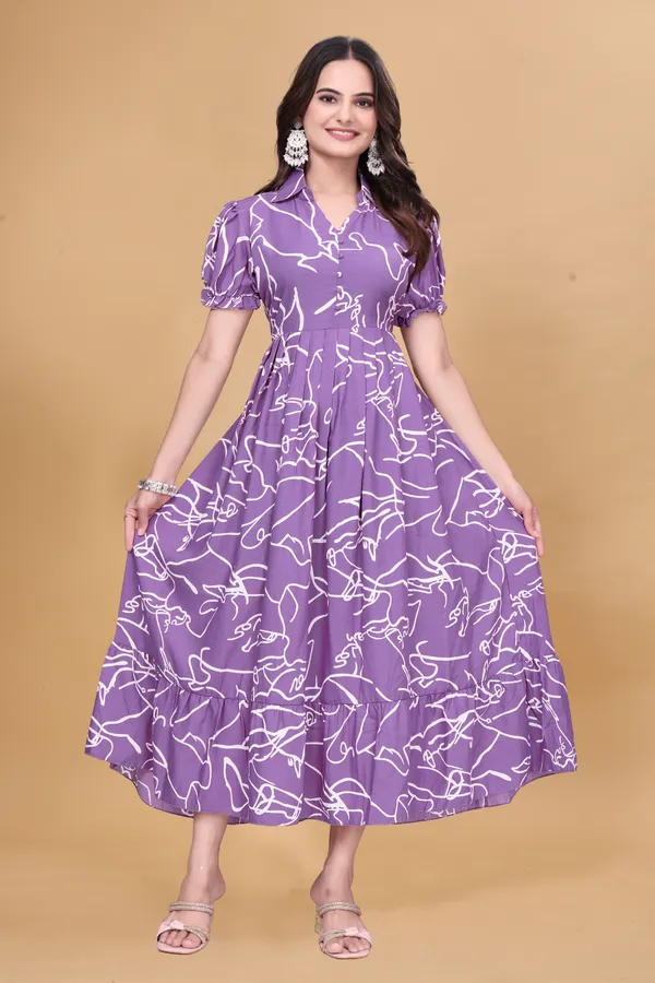 Women’s_Lavender_Abstract_Printed_Midi_Dress_|_Puff_Sleeves_|_Fit_&_Flare_Casual_&_Party_Wear_Dress
