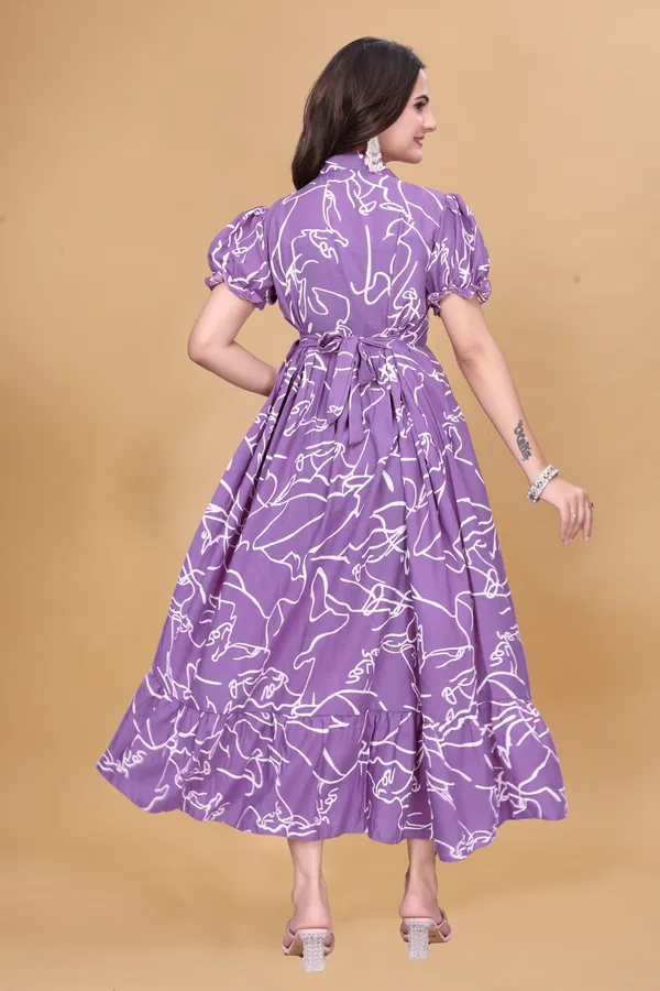 Women’s_Lavender_Abstract_Printed_Midi_Dress_|_Puff_Sleeves_|_Fit_&_Flare_Casual_&_Party_Wear_Dress